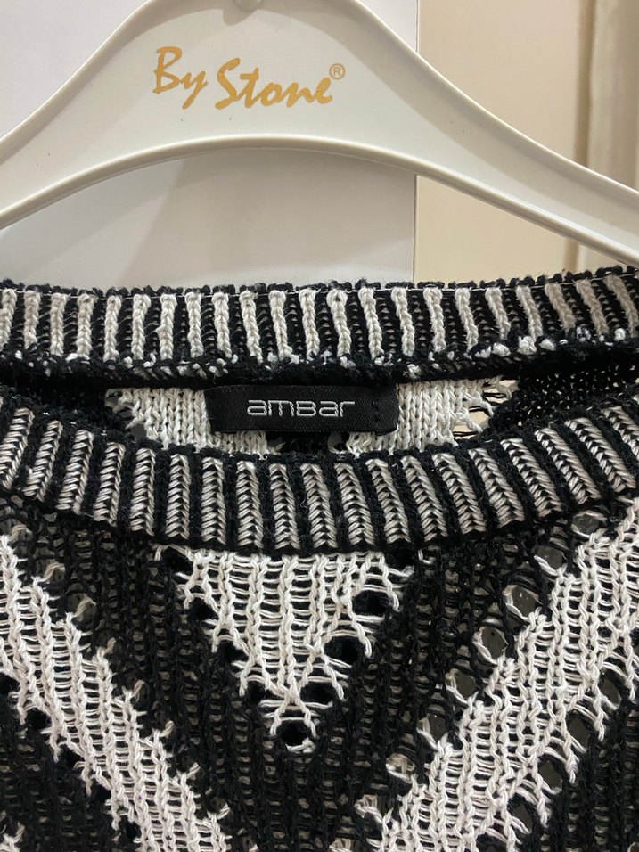 Bohem Gri Zebra Desenli Uzun Kollu Triko Kazak - Görsel 2