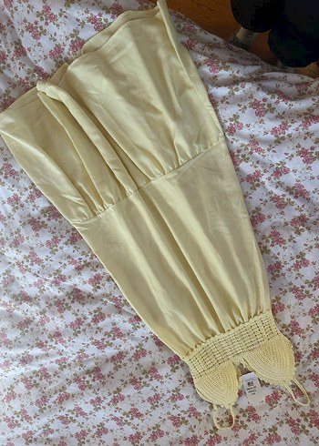 Sarı Straplez Uzun Bohem Elbise - Görsel 3