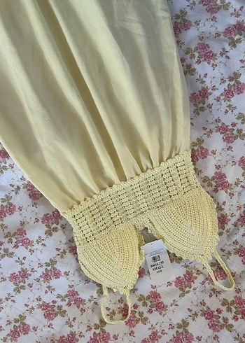 Sarı Straplez Uzun Bohem Elbise - Görsel 2