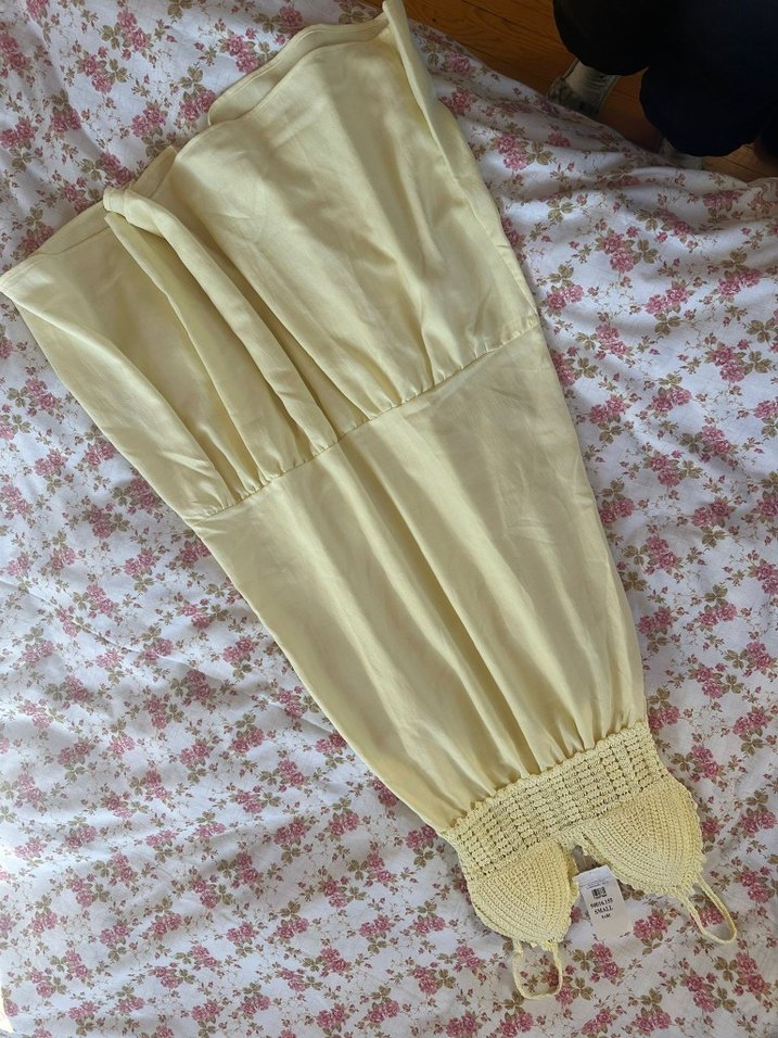 Sarı Straplez Uzun Bohem Elbise - Görsel 3