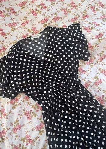 Puantiye Desenli Siyah Uzun Bohem Elbise - Görsel 2