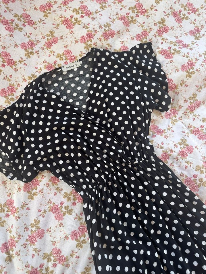 Puantiye Desenli Siyah Uzun Bohem Elbise - Görsel 2