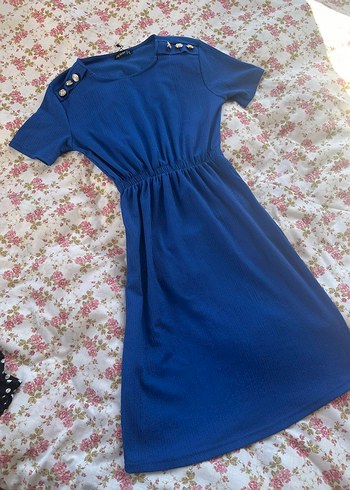 Düğmeli Mavi Vintage  Bluzu - Görsel 3