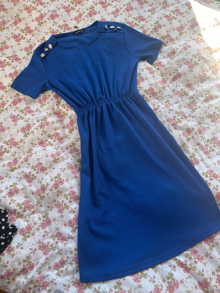 Düğmeli Mavi Vintage  Bluzu - Görsel 3