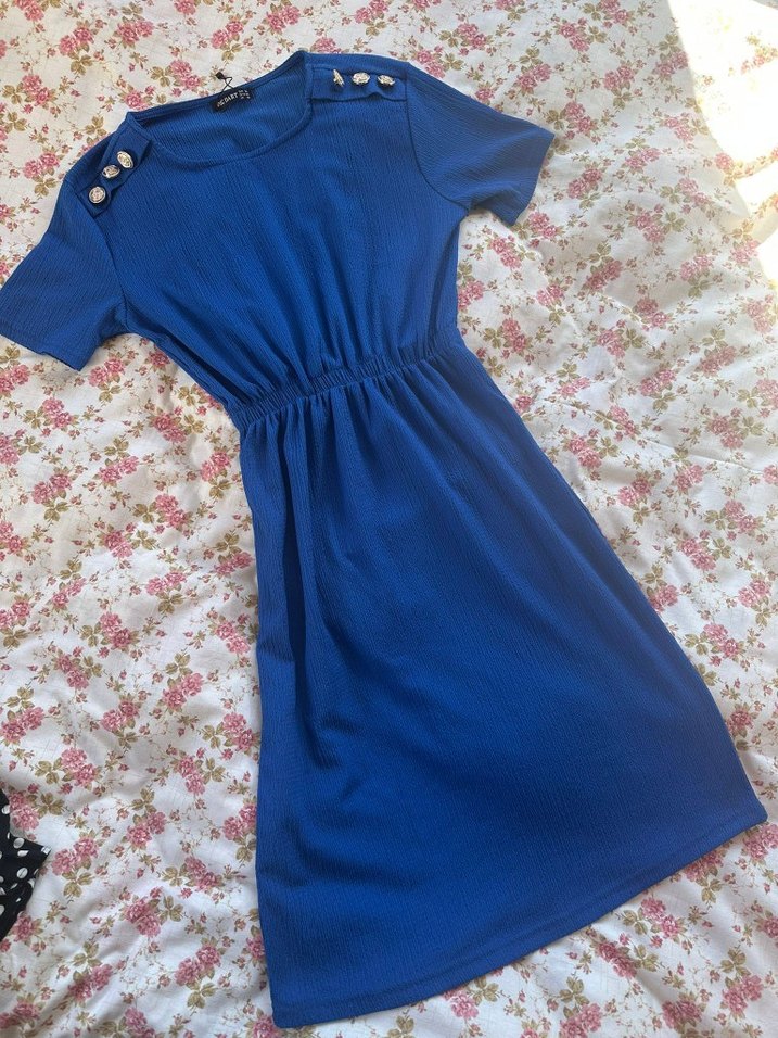 Düğmeli Mavi Vintage  Bluzu - Görsel 2