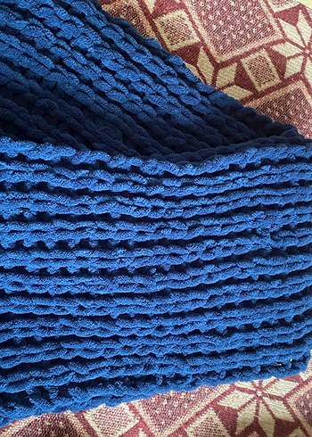 Mavi Örgü Kadın Şal - Görsel 3