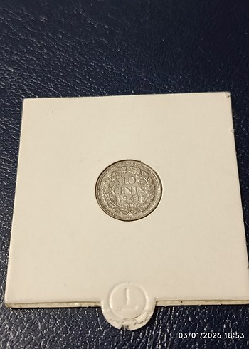 Gümüş 1941 Hollanda 10 Cent Madeni Para - Görsel 2