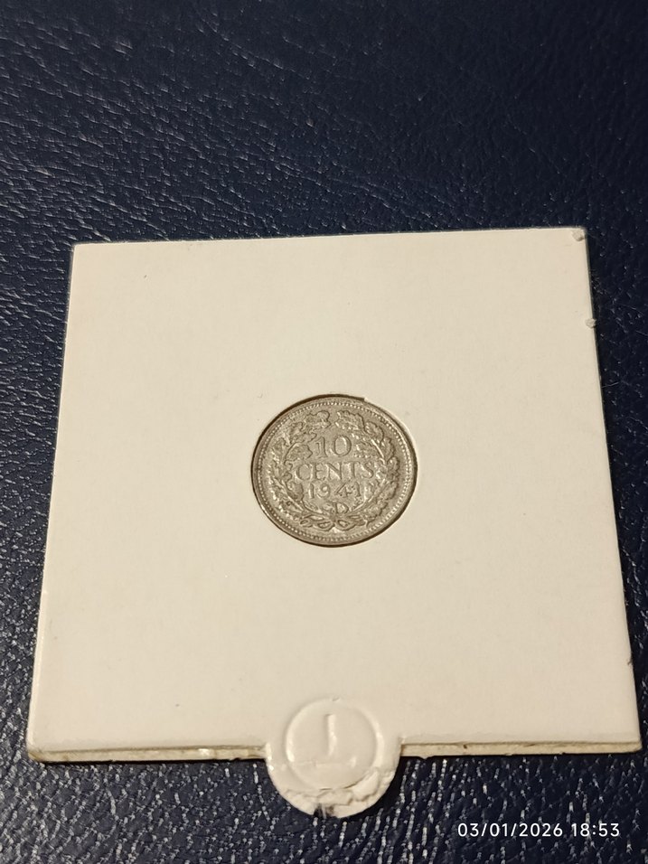 Gümüş 1941 Hollanda 10 Cent  Madeni Para - Görsel 2