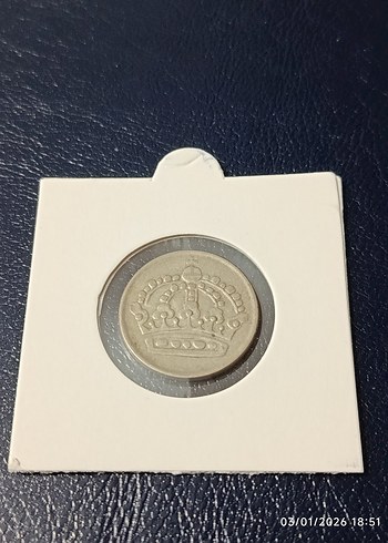 Gümüş 1956 İsveç 50 Öre Gri Madeni Para - Görsel 2