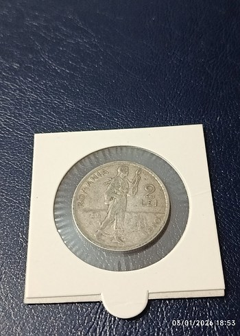 Gümüş 1910 Romanya 2 Lei Madeni Para - Görsel 2