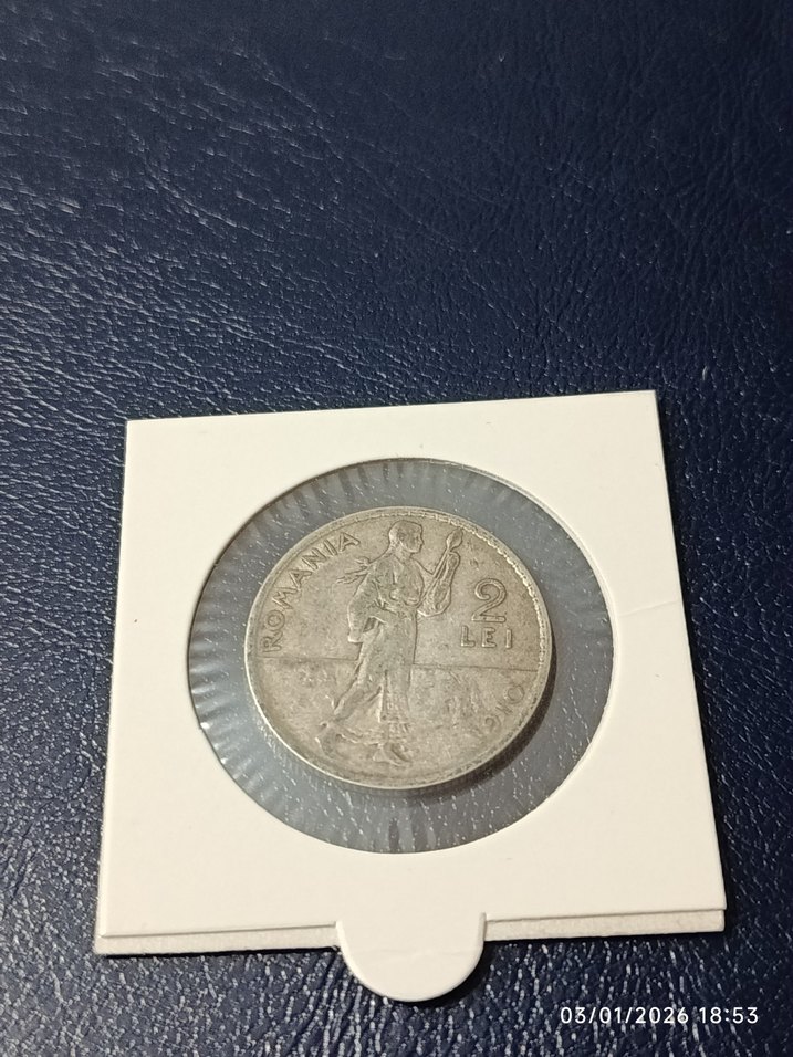 Gümüş 1910 Romanya 2 Lei  Madeni Para - Görsel 2