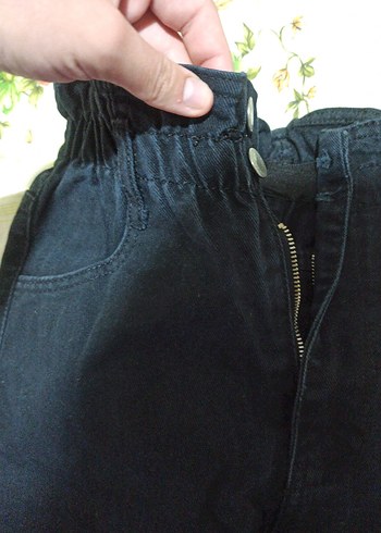 Düğmeli Siyah Kadın Jean Pantolon - Görsel 2