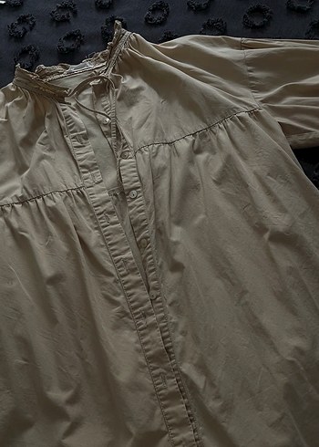 Bej Düğmeli Kadın Keten Gömlek- Manuka - Görsel 5