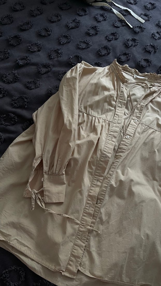 Bej Düğmeli Kadın Keten Gömlek- Manuka - Görsel 4