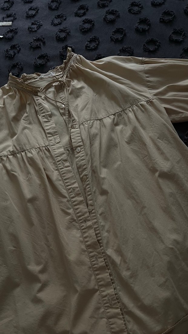 Bej Düğmeli Kadın Keten Gömlek- Manuka - Görsel 5