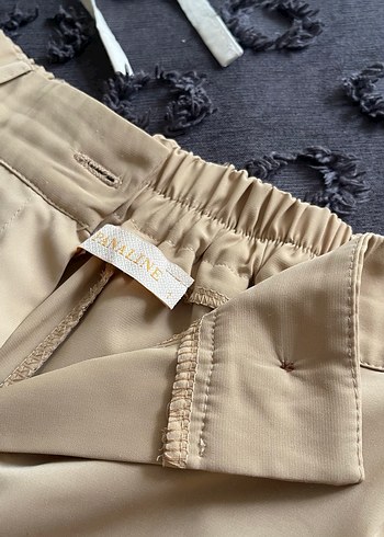 Düğmeli Bej Kadın Kumaş Pantolon - Görsel 4