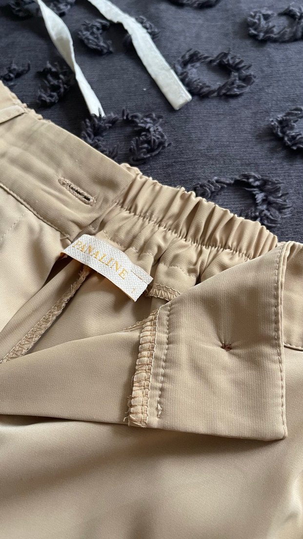 Düğmeli Bej Kadın Kumaş Pantolon - Görsel 4