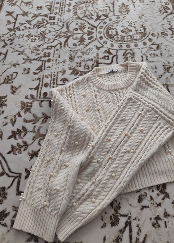 İnci İşlemeli Örgü Bohem Kadın Kazak - Görsel 2