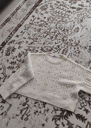 İnci İşlemeli Örgü Bohem Kadın Kazak - Görsel 4