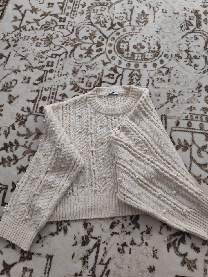 İnci İşlemeli Örgü Bohem Kadın Kazak - Görsel 3