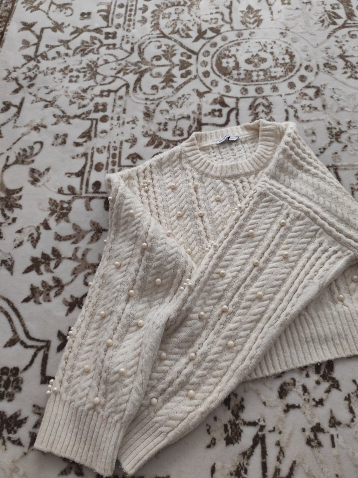 İnci İşlemeli Örgü Bohem Kadın Kazak - Görsel 2