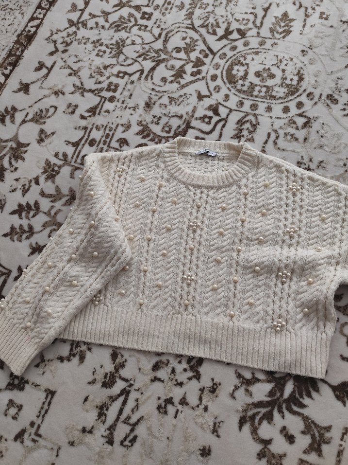 İnci İşlemeli Örgü Bohem Kadın Kazak - Görsel 5