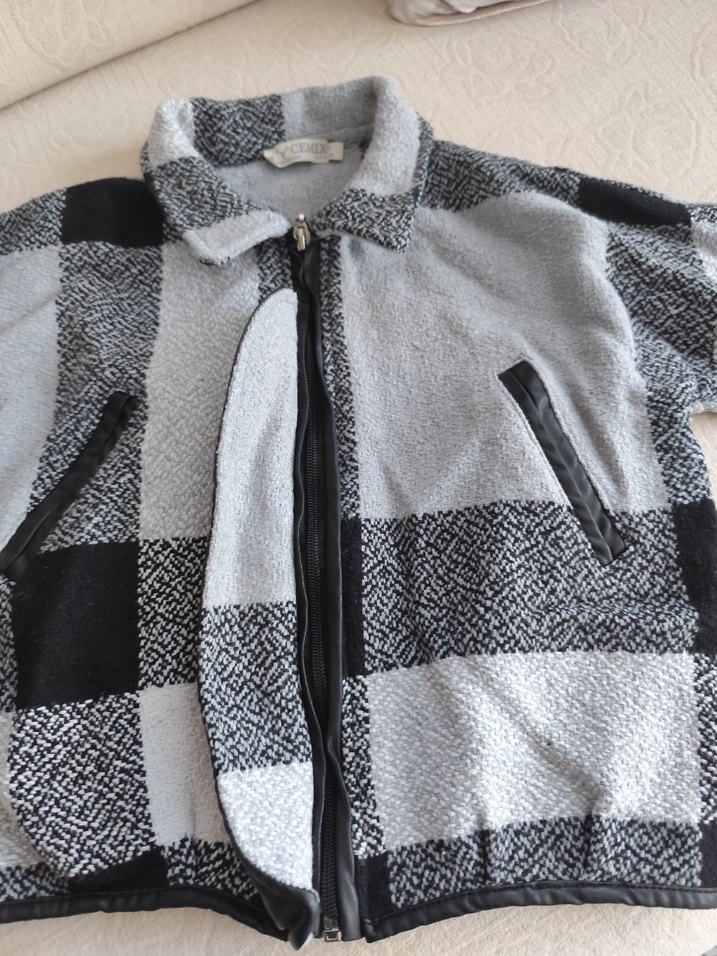 Erkek  ve kız Çocuk Gri Ekose fermuarlı Ceket - Görsel 4