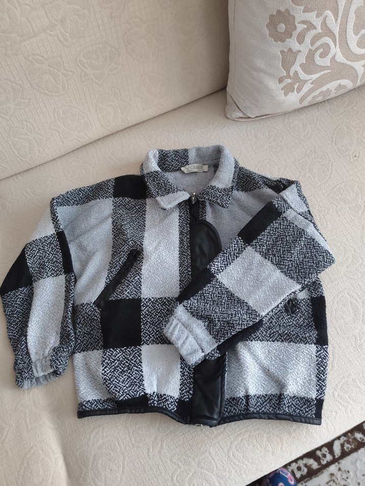 Erkek  ve kız Çocuk Gri Ekose fermuarlı Ceket - Görsel 2