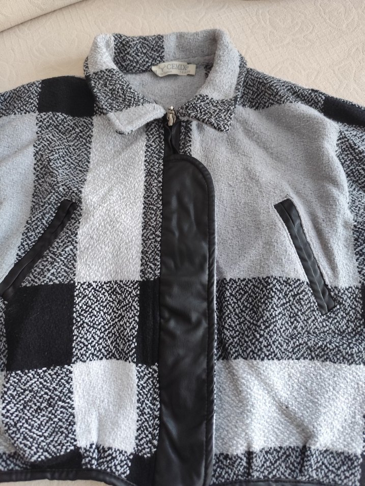 Erkek  ve kız Çocuk Gri Ekose fermuarlı Ceket - Görsel 5