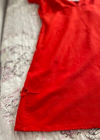 Kırmızı Dantel Detaylı V Yakalı Mini Elbise - Görsel 4