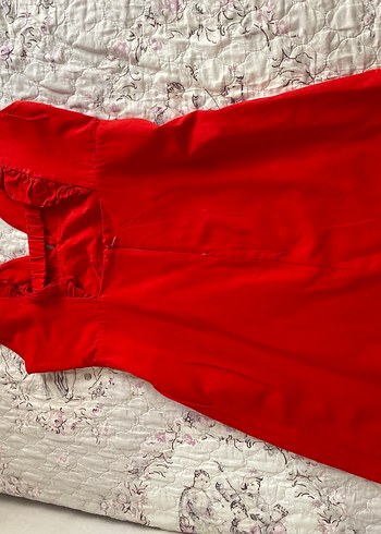 Kırmızı Dantel Detaylı V Yakalı Mini Elbise - Görsel 3