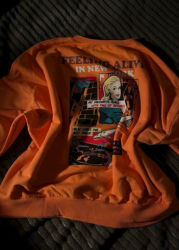 Turuncu oversize yarasa kol sweat - Görsel 2