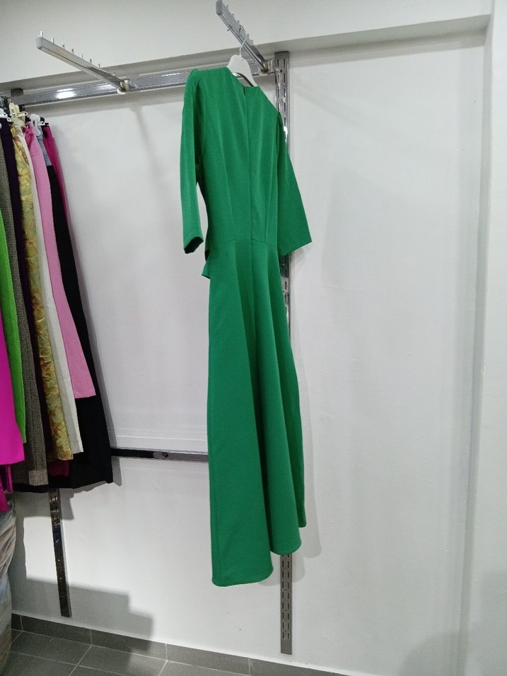 Drapeli Yeşil Kadın Uzun Elbise - Görsel 3