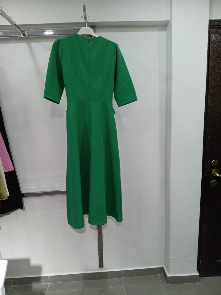 Drapeli Yeşil Kadın Uzun Elbise - Görsel 4