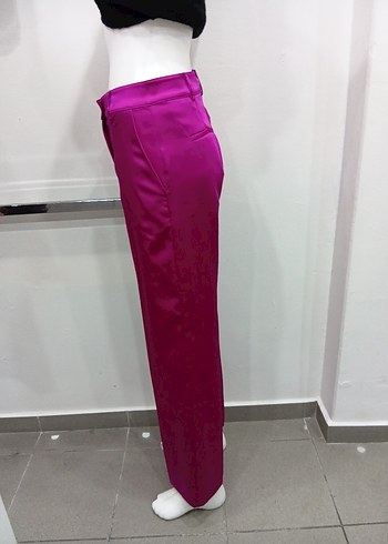Pembe Saten Midi Kadın Kumaş Pantolon - Görsel 4
