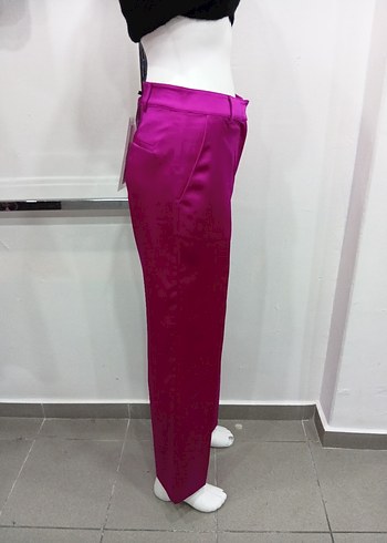Pembe Saten Midi Kadın Kumaş Pantolon - Görsel 2