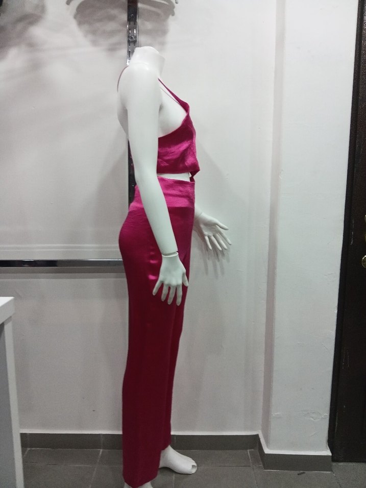 Parlak Pembe V Yaka Uzun Tulum - Görsel 2