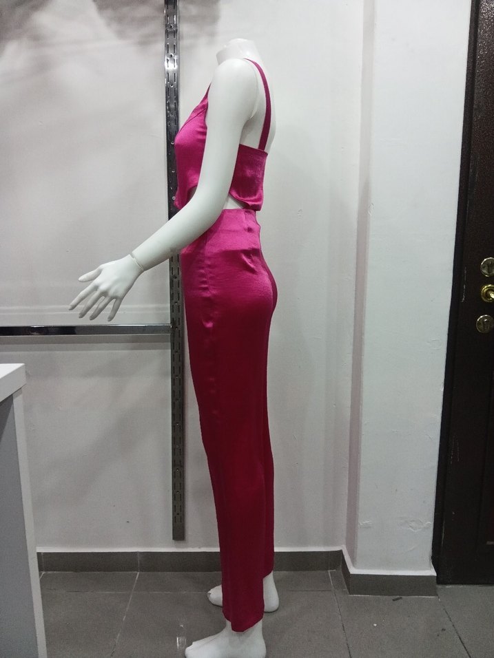 Parlak Pembe V Yaka Uzun Tulum - Görsel 4