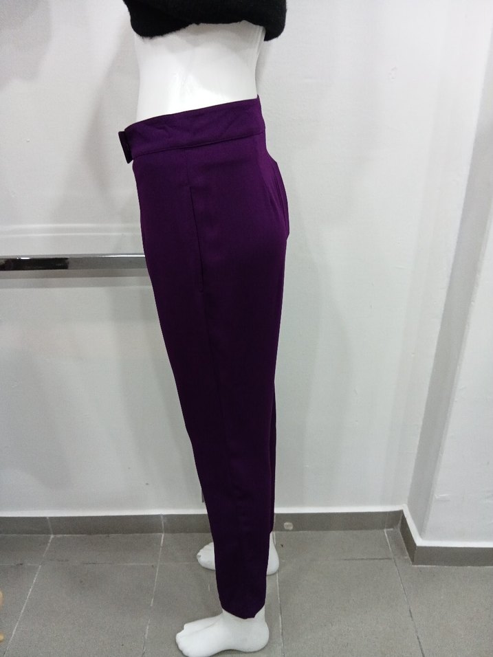 Parlak Mor Kadın Kumaş Pantolon - Görsel 4
