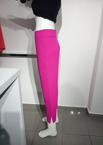 Pembe Midi Kumaş Kadın Pantolon - Görsel 4