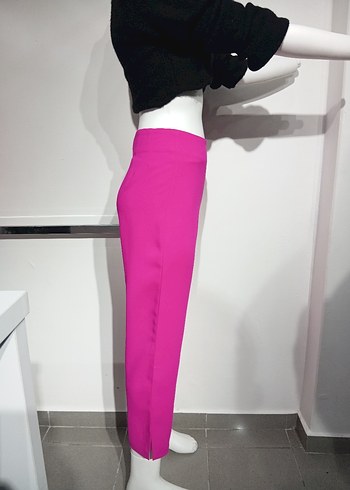 Pembe Midi Kumaş Kadın Pantolon - Görsel 2