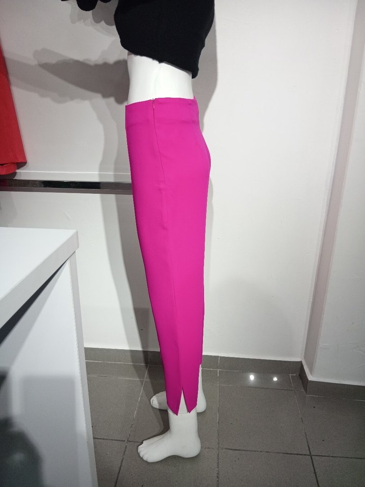 Pembe Midi Kumaş Kadın Pantolon - Görsel 4