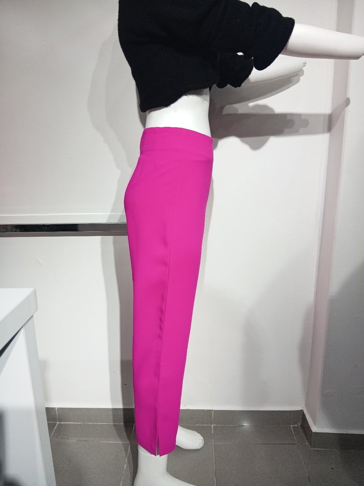 Pembe Midi Kumaş Kadın Pantolon - Görsel 2