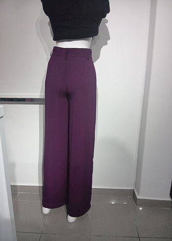 Mor Kadın Pilili Dokuma Kumaş Pantolon - Görsel 4