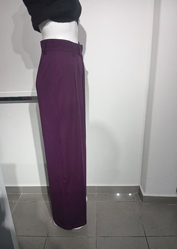 Mor Kadın Pilili Dokuma Kumaş Pantolon - Görsel 3