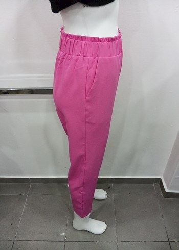 Pembe Rahat Kesim Kadın Kumaş Pantolon - Görsel 2