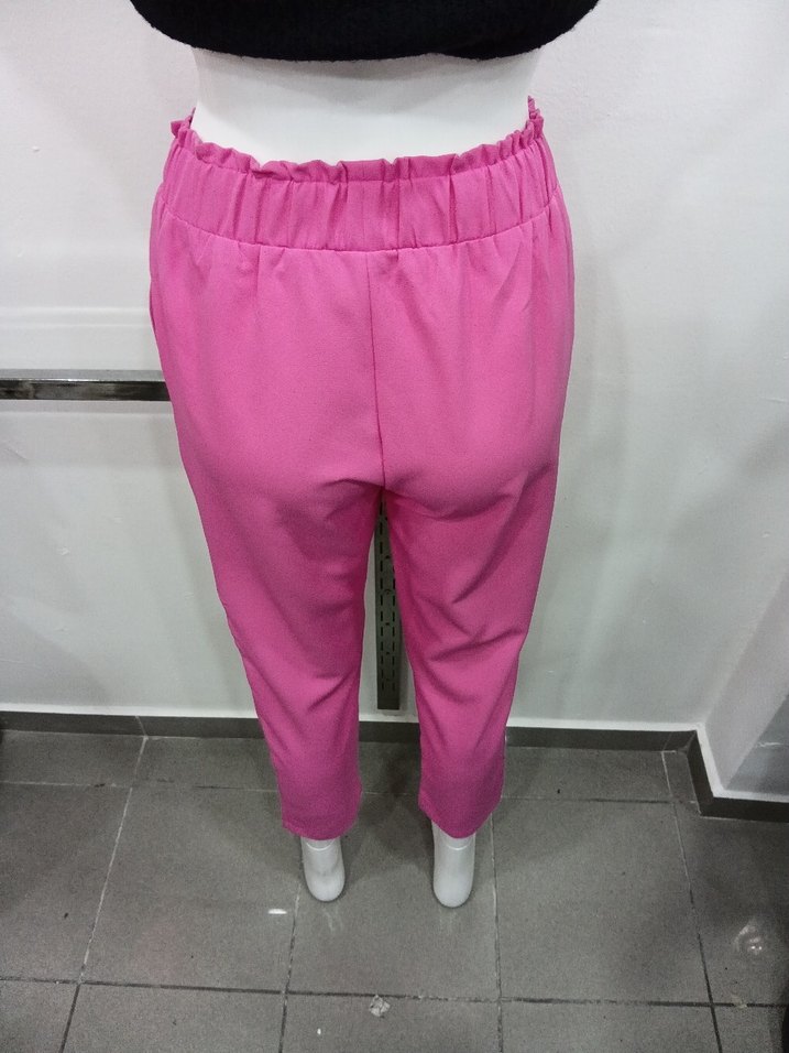 Pembe Rahat Kesim Kadın Kumaş Pantolon - Görsel 3