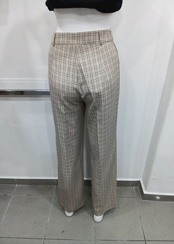 Bej Kareli Pilili Kadın Kumaş Pantolon - Görsel 3