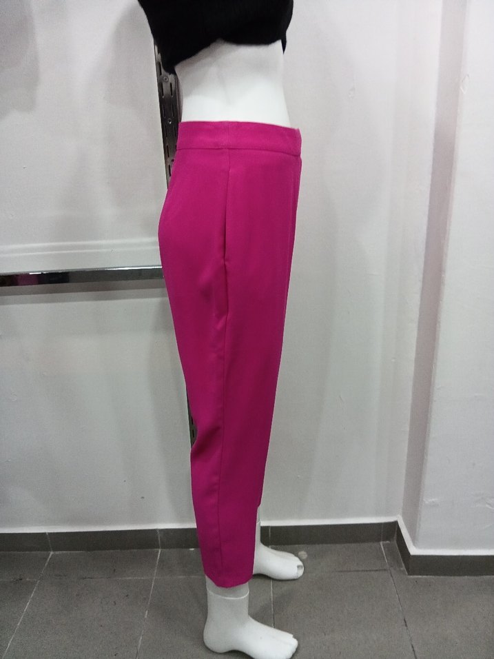 Pembe Kemerli Midi Kadın Kumaş Pantolon - Görsel 2