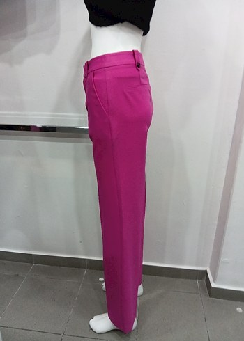 Düğmeli Pembe Kadın Kumaş Pantolon - Görsel 4